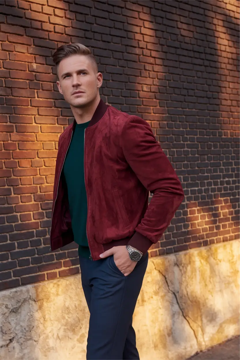 fall outfits for men casual stylish Suede Bombers and Bold Moves
