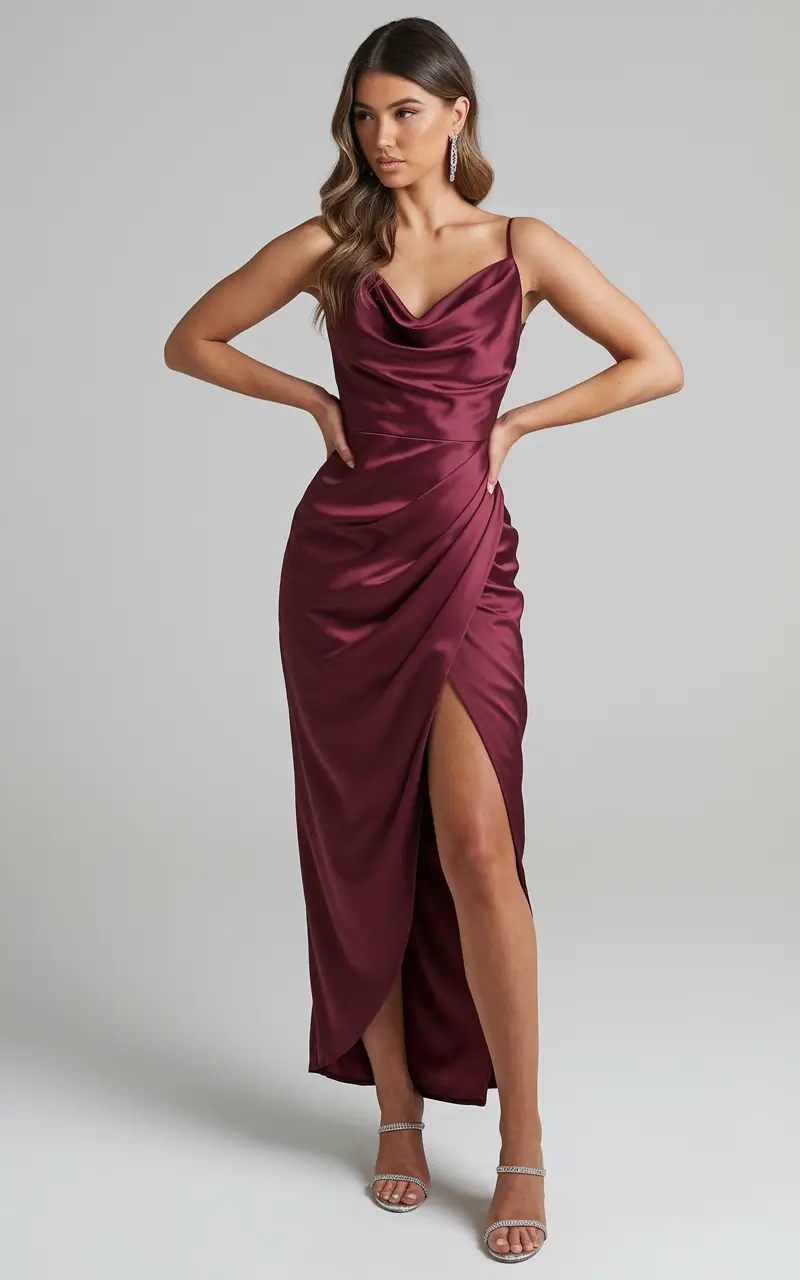 fall wedding guest dress october formal Merlot Satin With a Sultry Edge