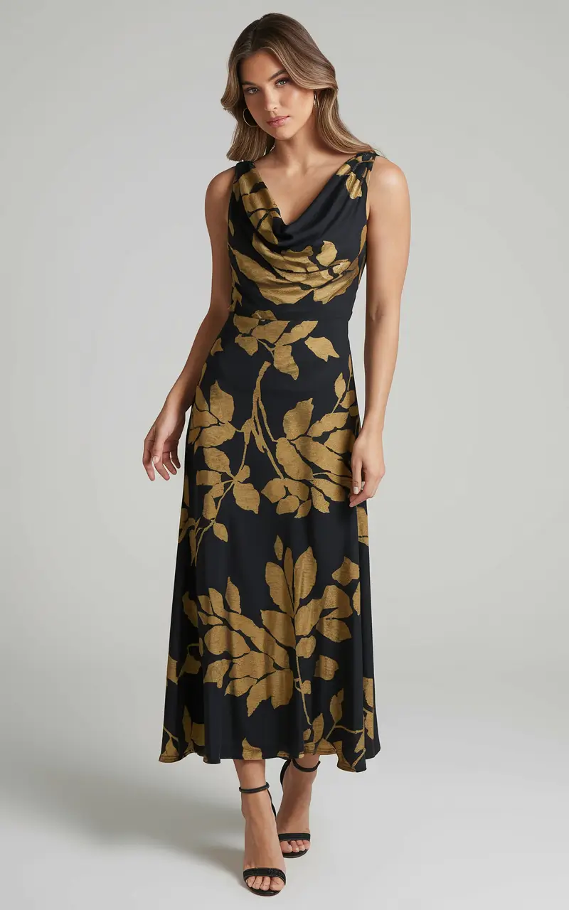 fall wedding guest dress october formal Midnight Garden With a Metallic Twist
