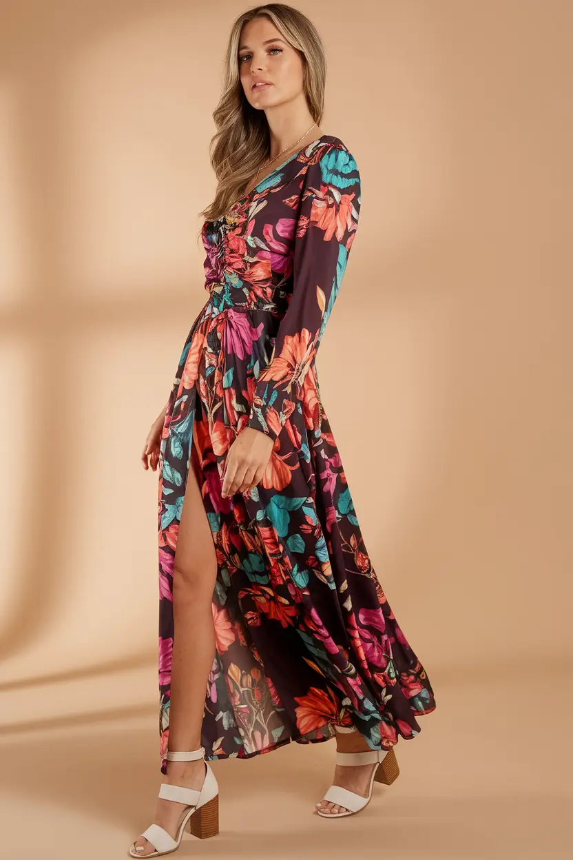 fall wedding guest dress with boots Bold Florals for the Early Autumn Muse