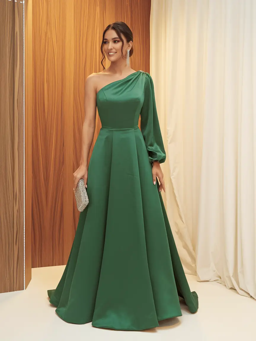 black tie optional One-Shoulder Emerald for Black Tie Optional Elegance