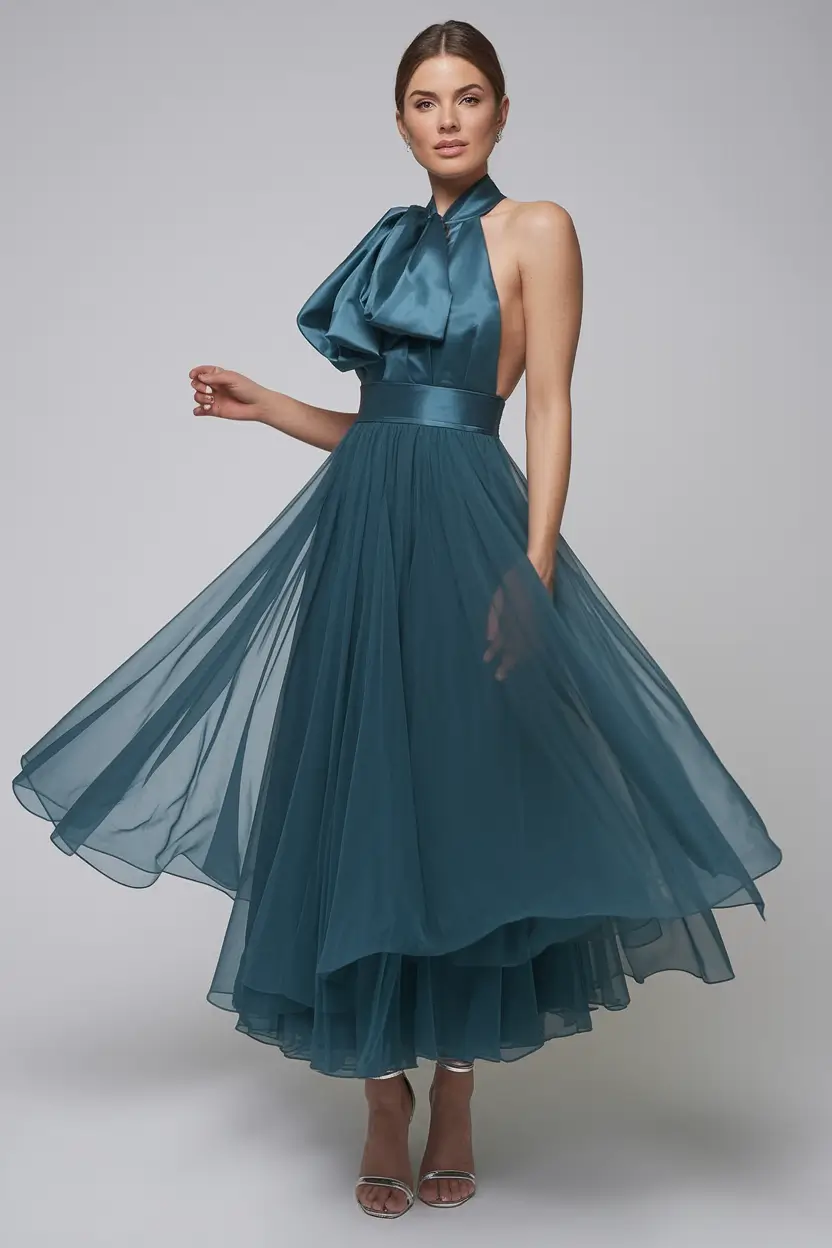 fall wedding guest dress october formal Teal Tulle With Retro Glamour