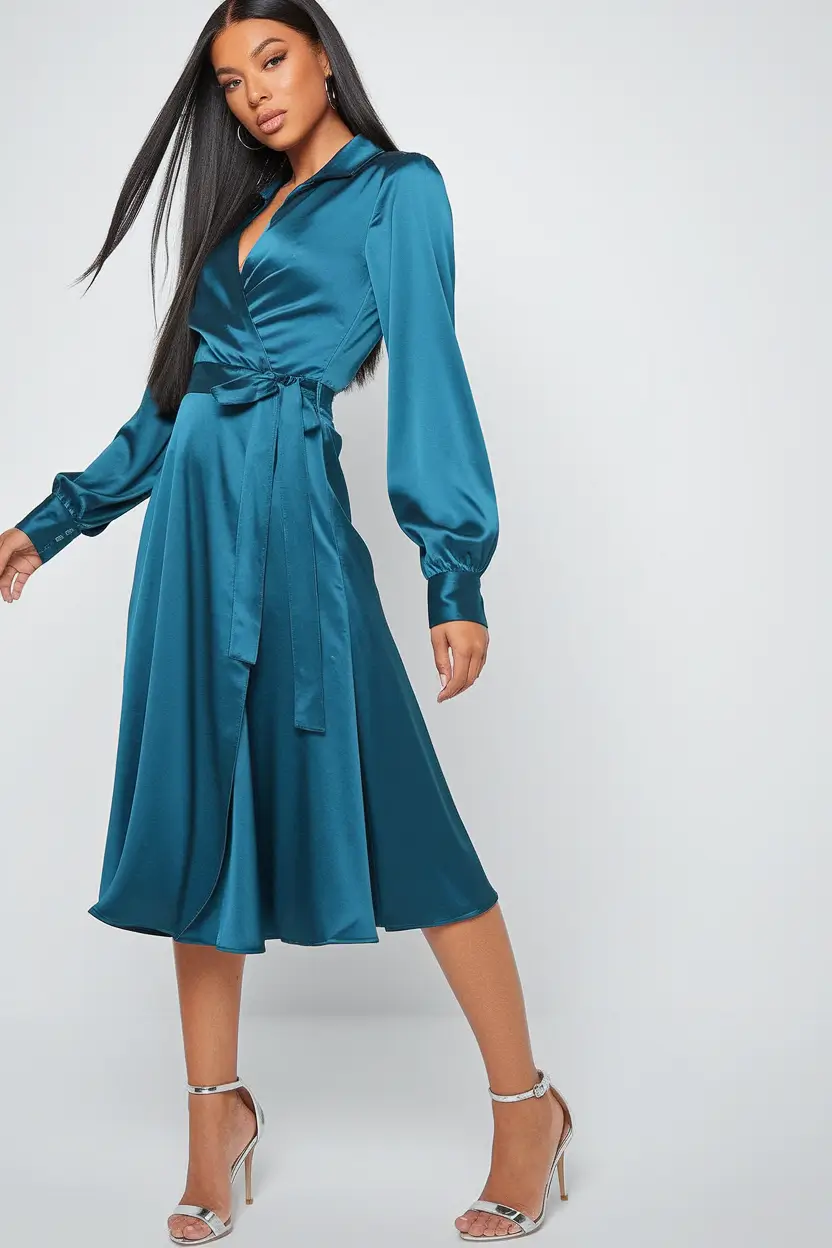 fall wedding guest dress october semi formal guest Structured Wrap Midi With City Energy
