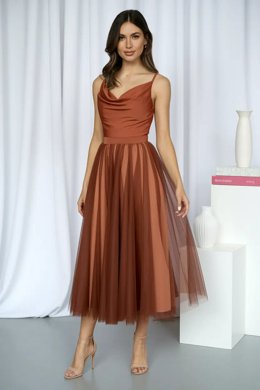 fall wedding guest dress november color Burnt Sienna Balletcore