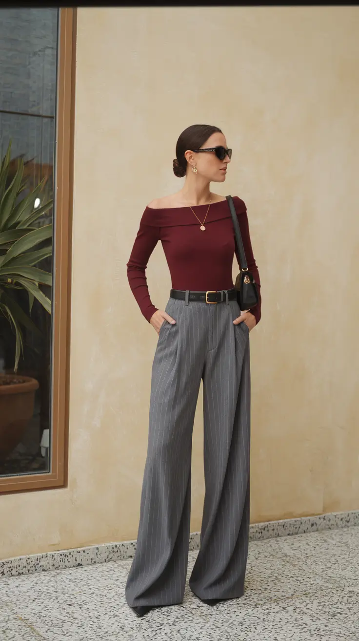 fall birthday outfits classy Wine & Pinstripes for the Chic Minimalist