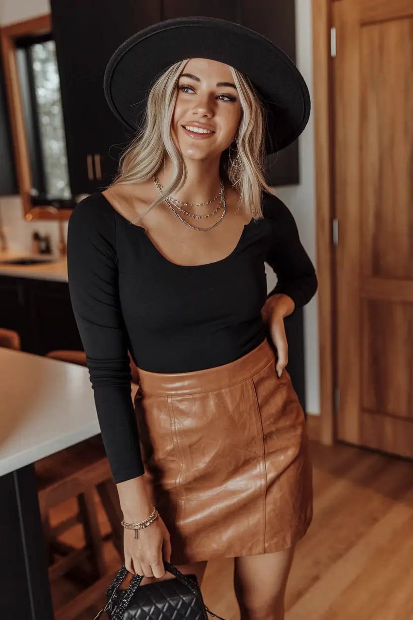 fall birthday outfits skirt Leather Mini & Western Charm