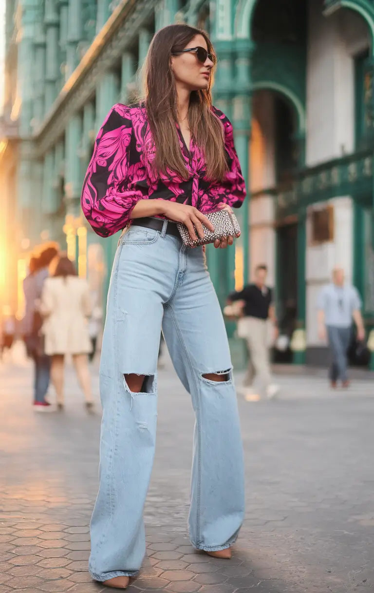 fall fashion women 2025 Bold Color Meets Classic Denim
