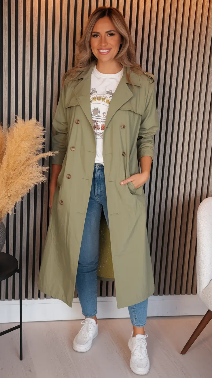 fall fashion women 2025 Utility Trench with Vintage Graphic Tee Energy