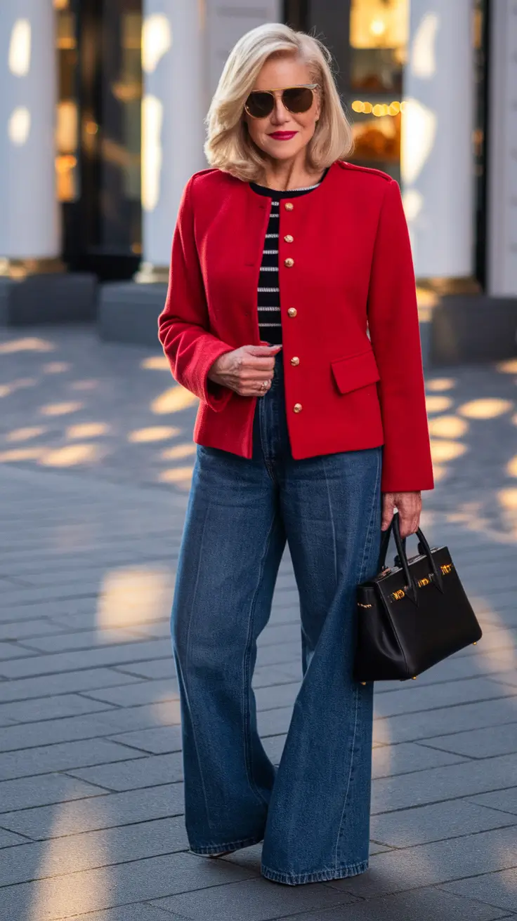 fall outfits women over 40 preppy Bold Red and Nautical Layers