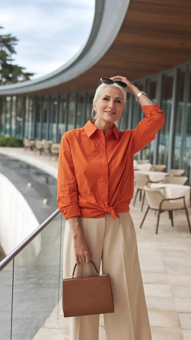 fall outfits women over 40 going out Bold Meets Soft with Tangerine and Cream