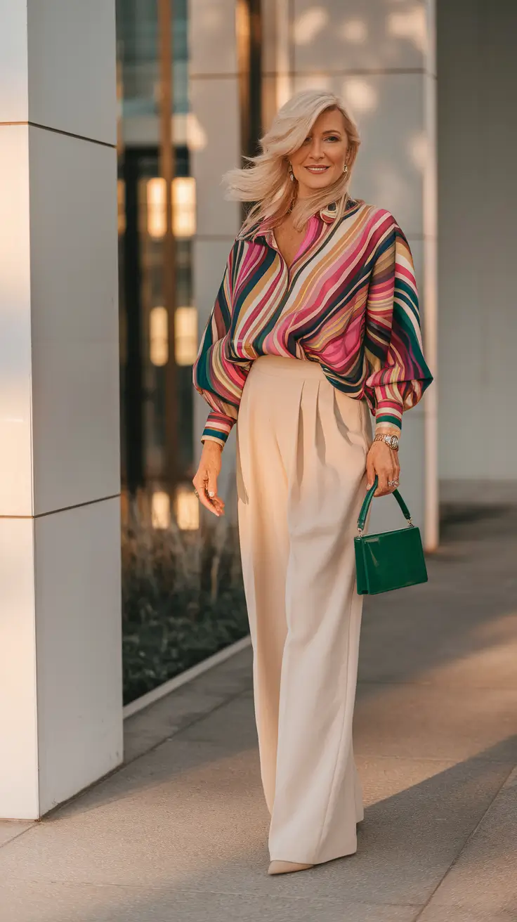 fall outfits women over 40 cute Color Burst Elegance: Playful Yet Polished