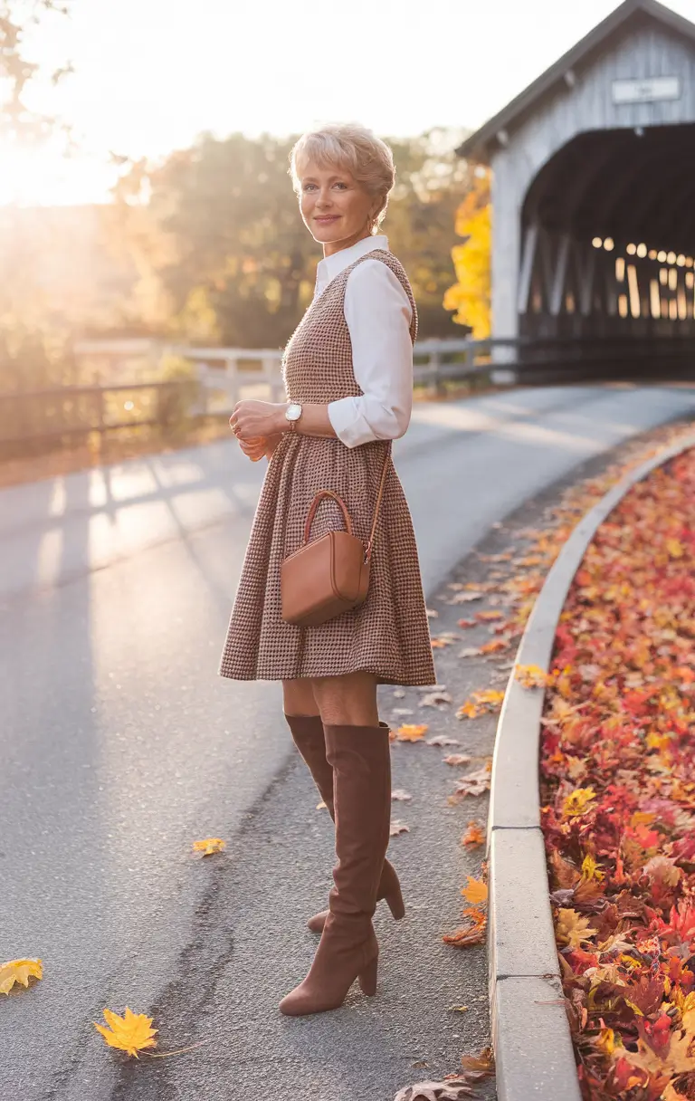 fall outfits women over 40 cute Fall Nostalgia in Houndstooth and Suede