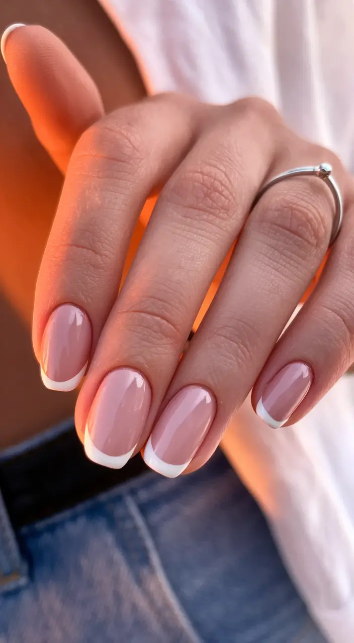french tips for summer Classic White Tips with a Glossy Short Finish