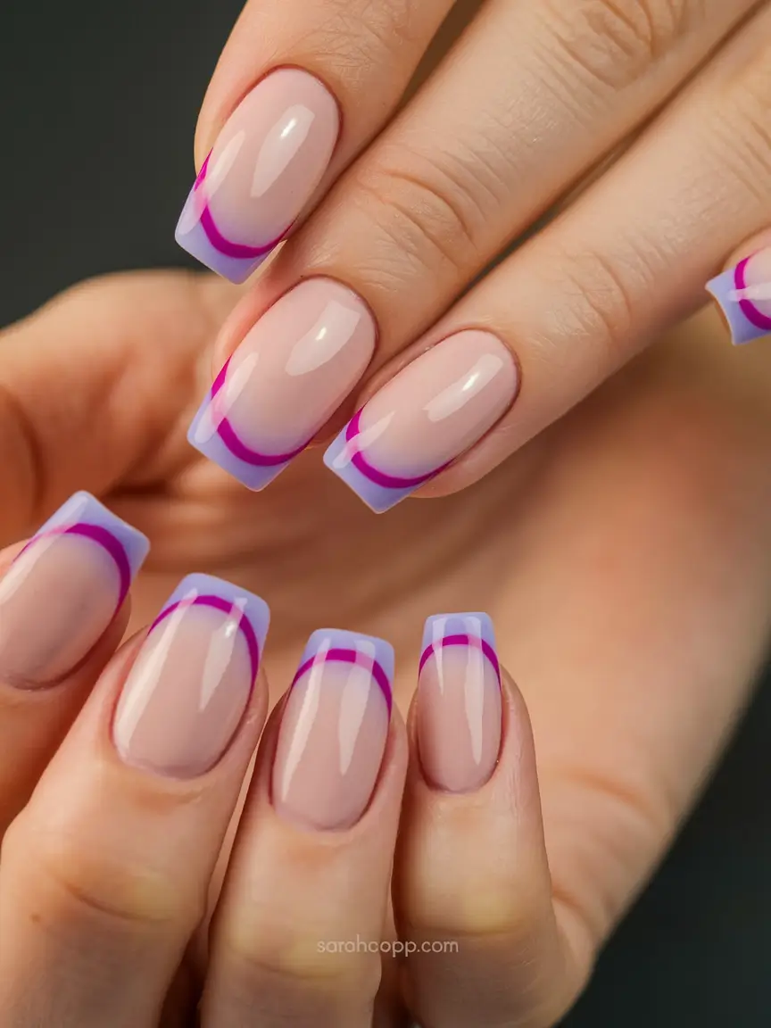 french tips for summer Two-Tone Lilac and Magenta Curve Tips
