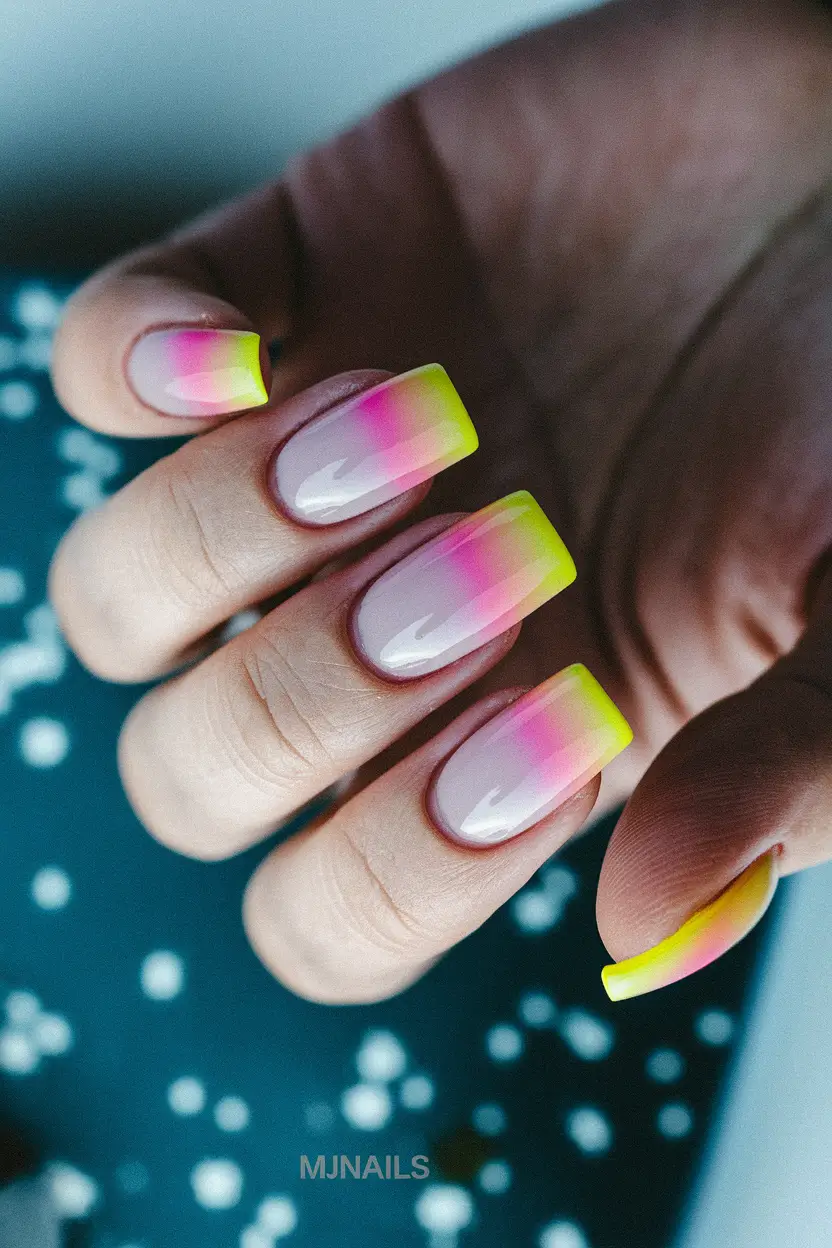french tips for summer Neon Fade of Yellow and Pink