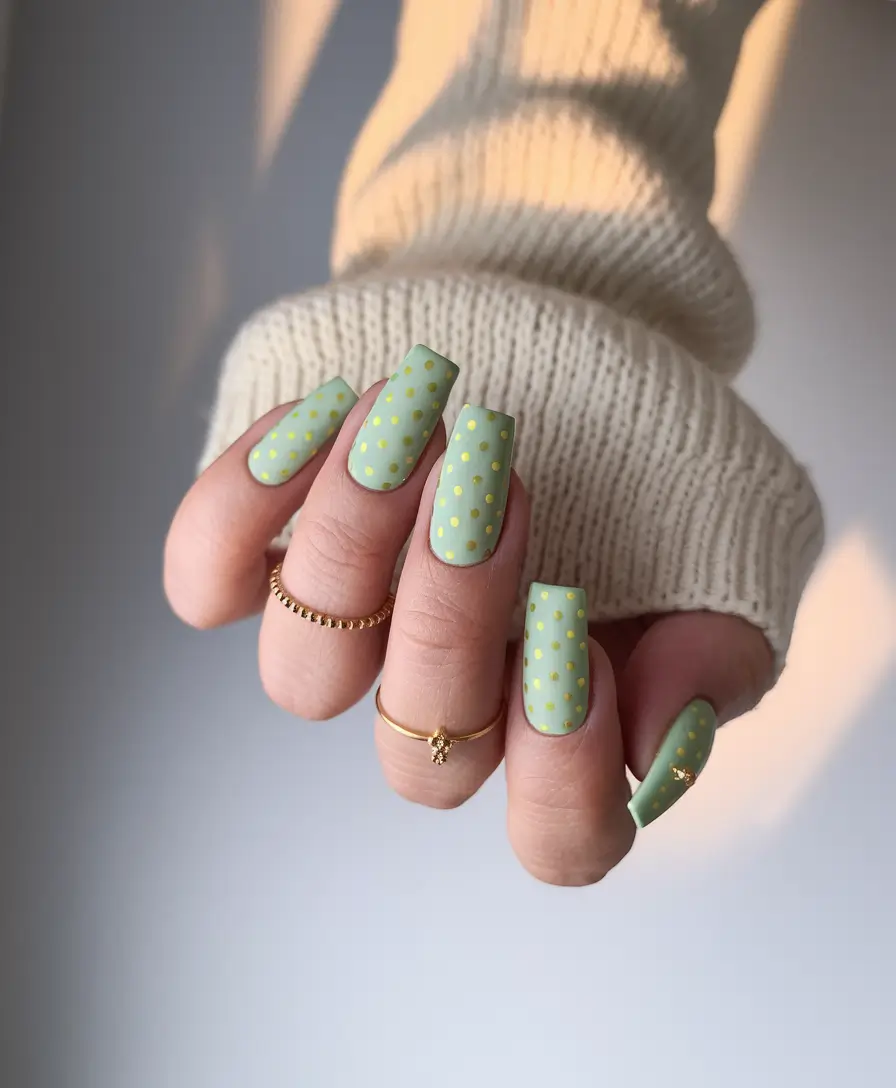 fresh green nails Matte Pistachio with Polka-Dot Whimsy