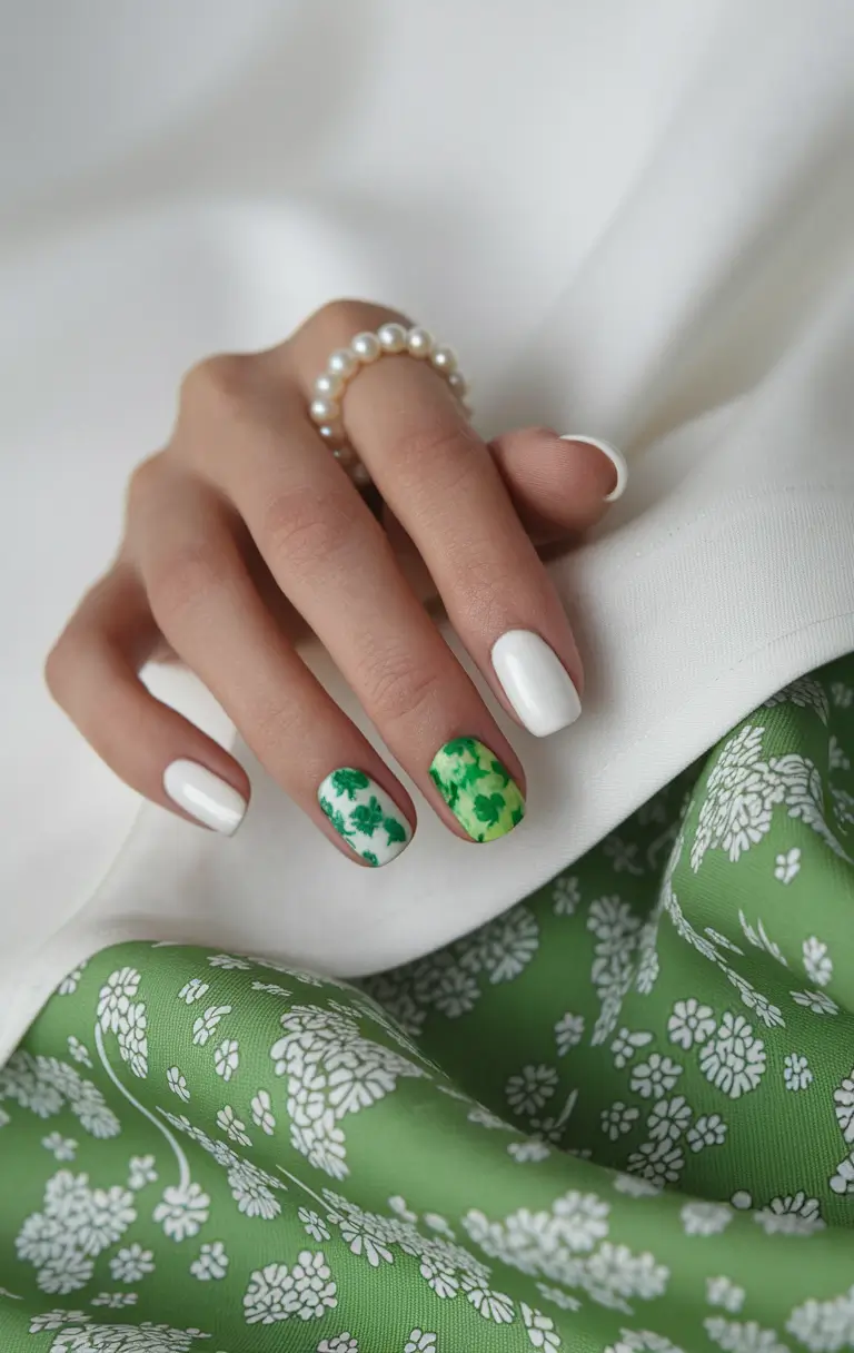 fresh green nails Lucky Clover Art with White Balance