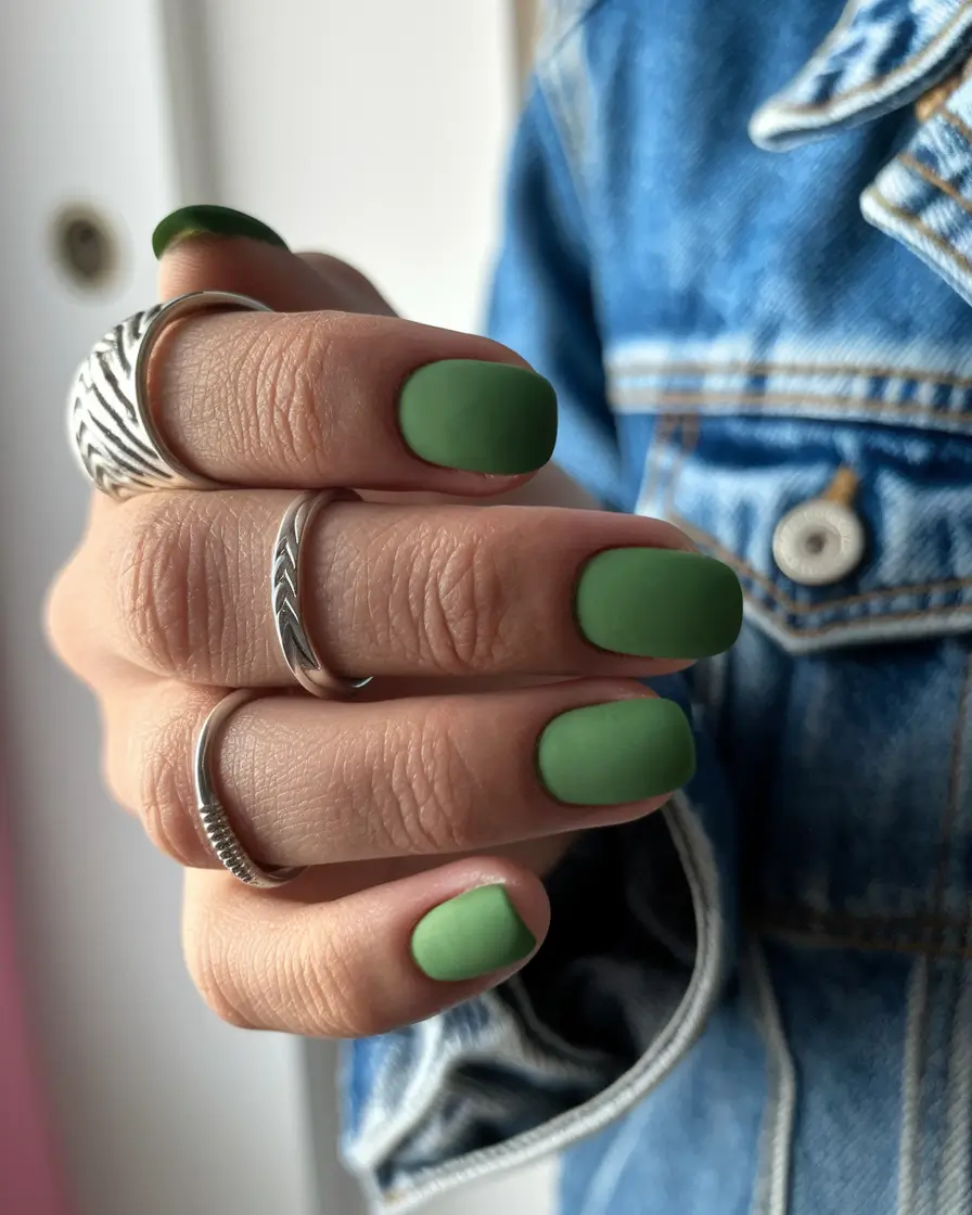fresh green nails Matte Olive Minimalism