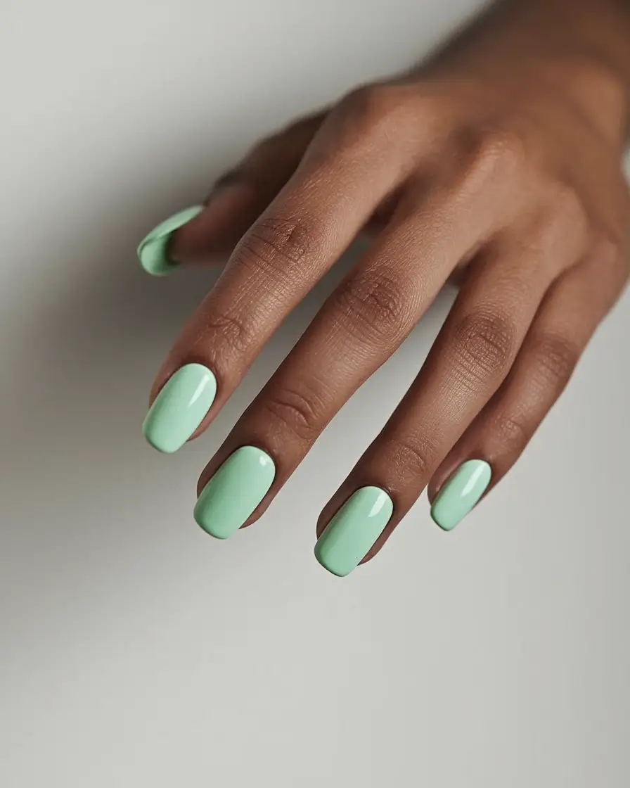 fresh green nails Cool Mint Simplicity with Soft Square Tips