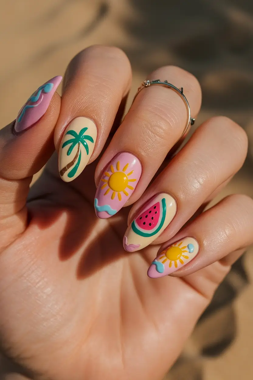 Glossy Gel Nails for Summer 2025 Sun-Kissed Vibes with Tropical Gloss