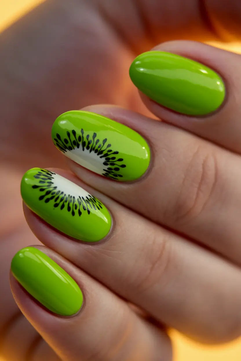 Glossy Gel Nails for Summer 2025 Kiwi Slice Shine