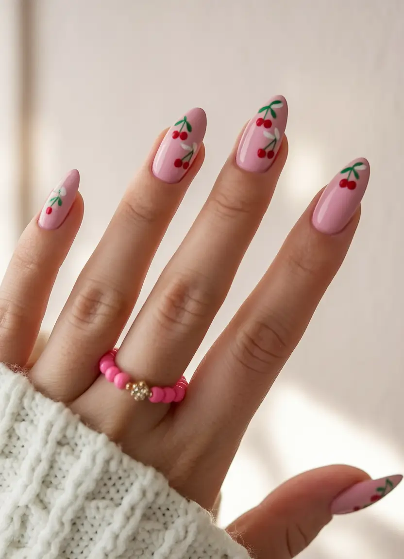 Glossy Gel Nails for Summer 2025 Cherry Gloss in Bloom