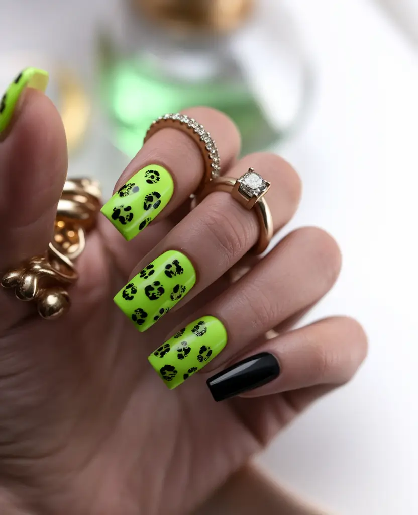 Glossy Gel Nails for Summer 2025 Acid Pop Leopard