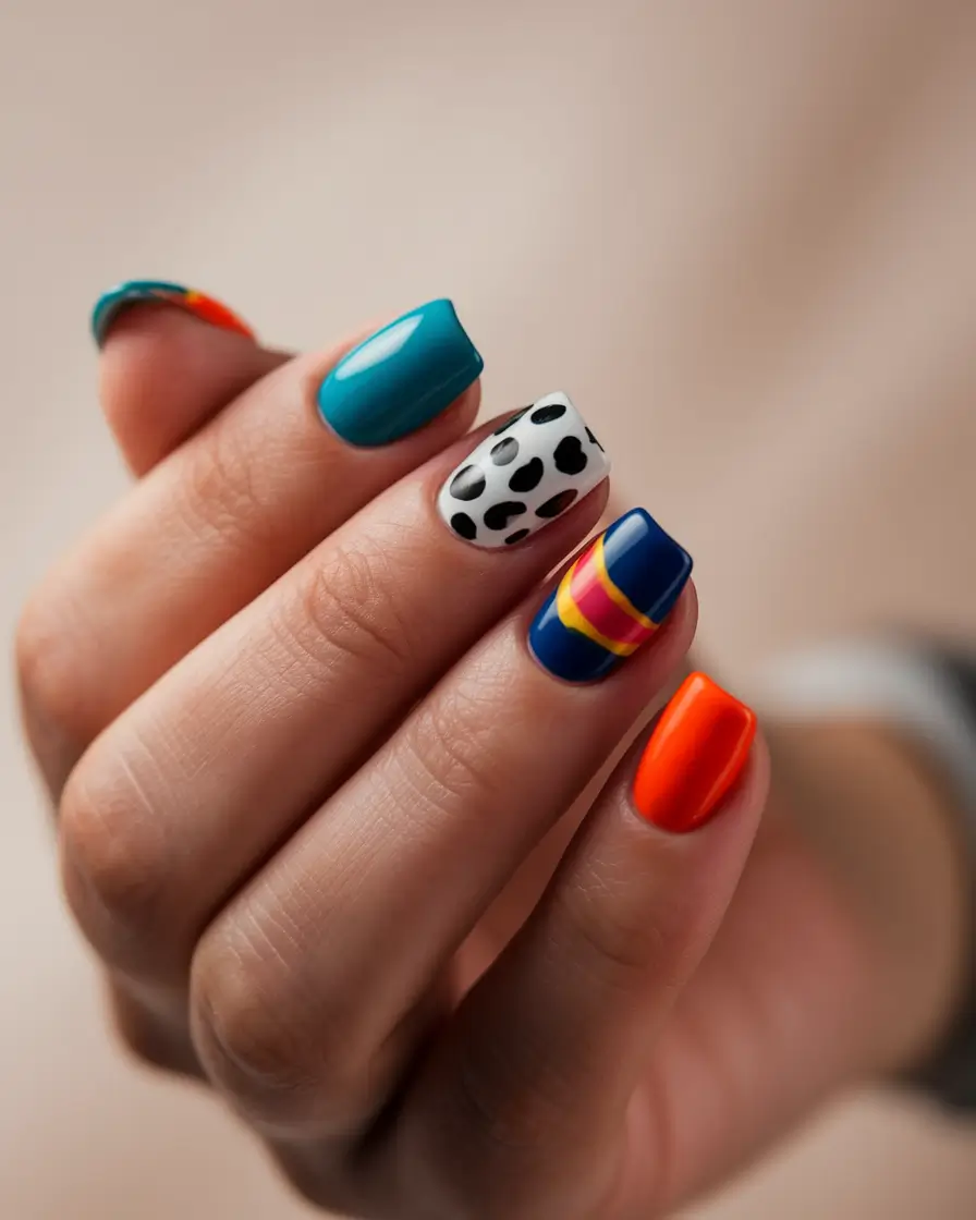 Glossy Gel Nails for Summer 2025 Mixed Media Pop Art Set