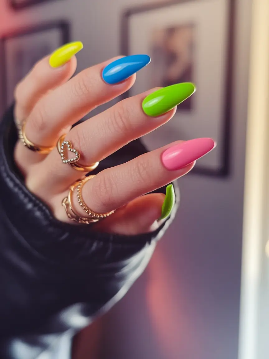 Glossy Gel Nails for Summer 2025 Neon Pop in High Gloss