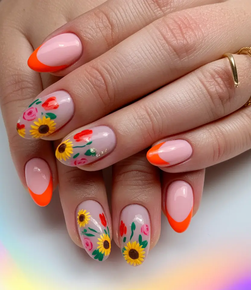 Glossy Gel Nails for Summer 2025 Floral Field French Tips