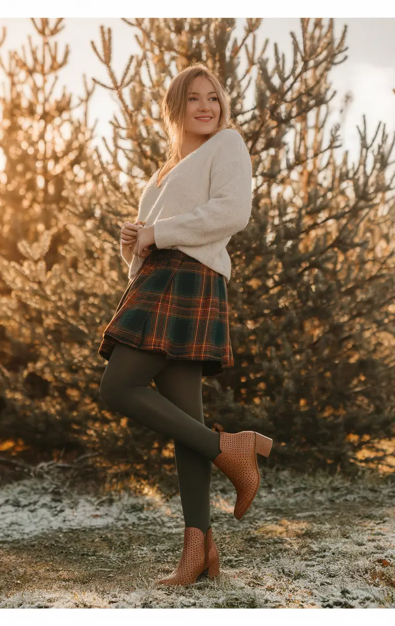 fall outfits ideas black women Cozy Schoolgirl Charm in Plaid and Cream