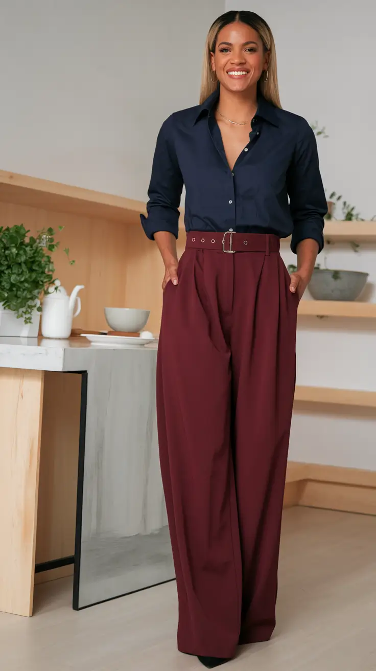 fall outfits ideas women Power Pairing: Navy and Burgundy Elegance
