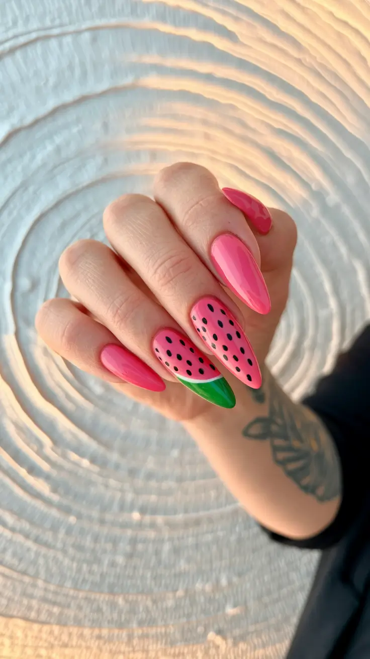 Nail Inspo for Summer 2025+Watermelon Sugar Almond