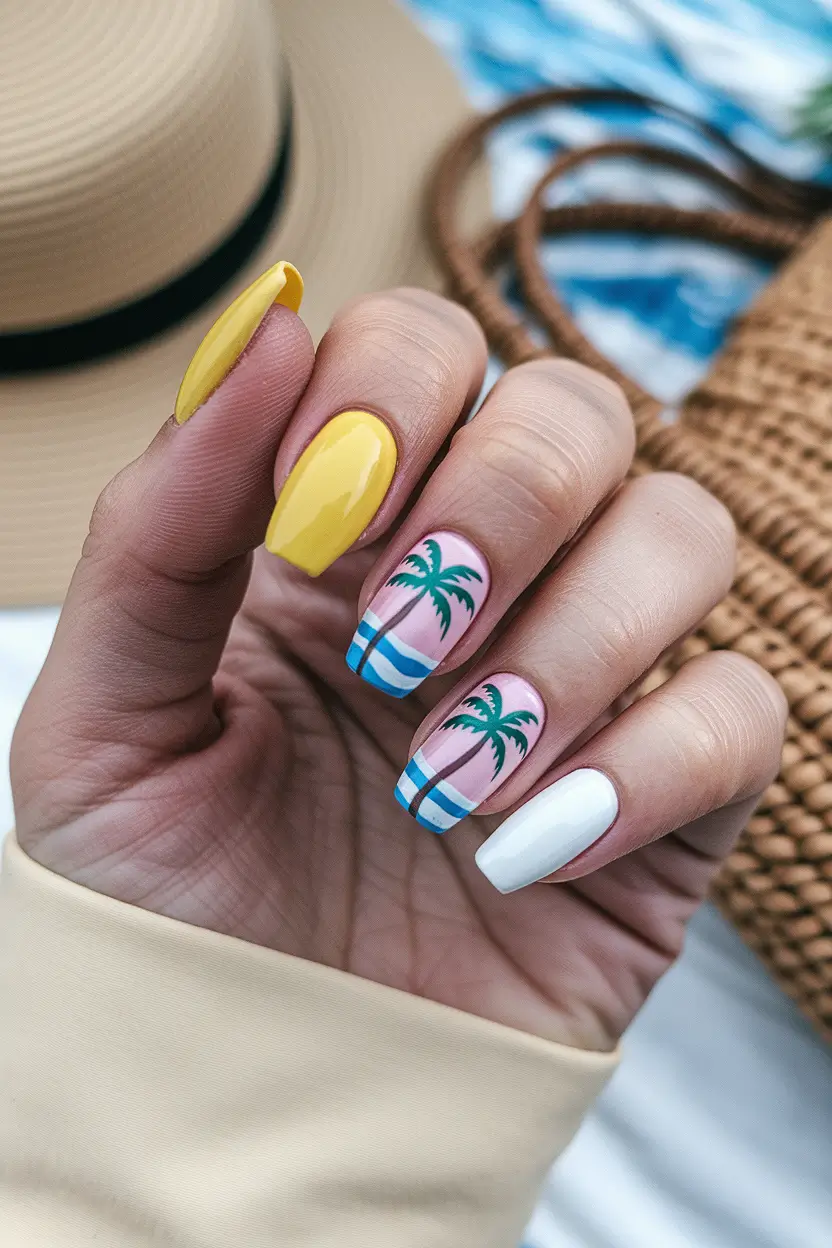 Nail Inspo for Summer 2025+Postcard Palms and Yellow Sunshine