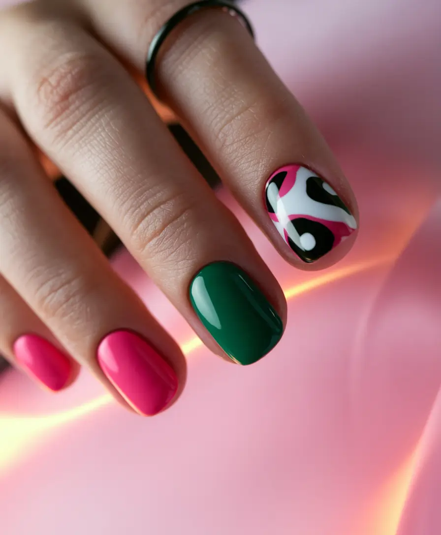 Nail Inspo for Summer 2025+Retro Pop Swirls on Short Nails