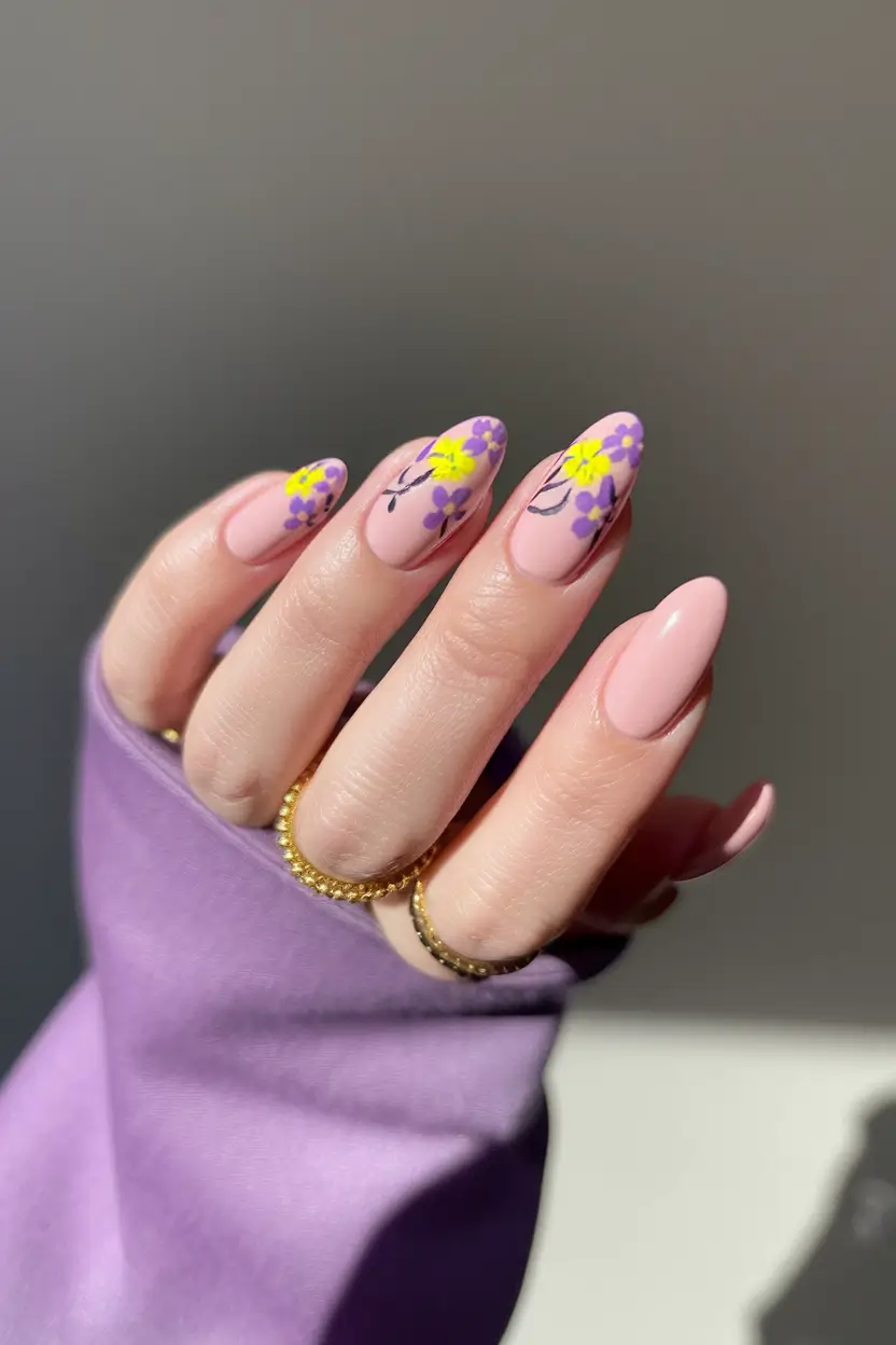 Nail Inspo for Summer 2025+Floral Pop Art on Pink Almonds