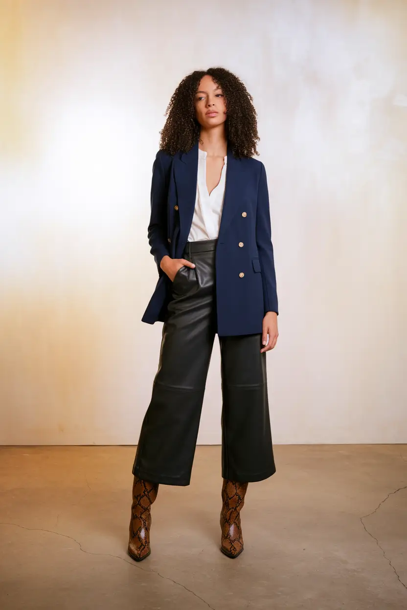Office-ready fall outfits for women – business casual 2025 Bold Balance in Midnight and Leather