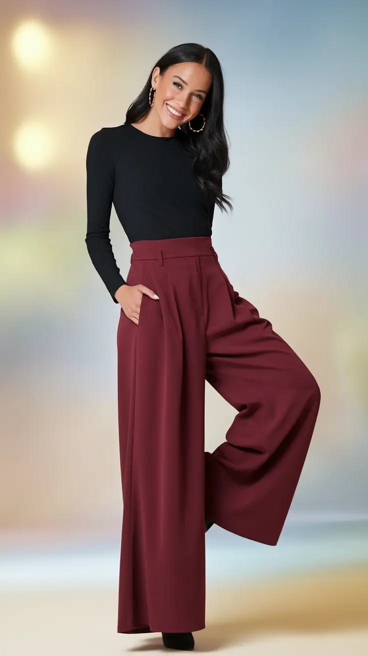 Office-ready fall outfits for women – business casual 2025 Burgundy Confidence Meets Minimalist Ease