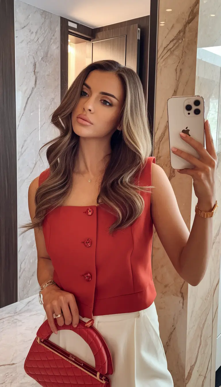 fall old money outfits tailored tomato red and minimal glam