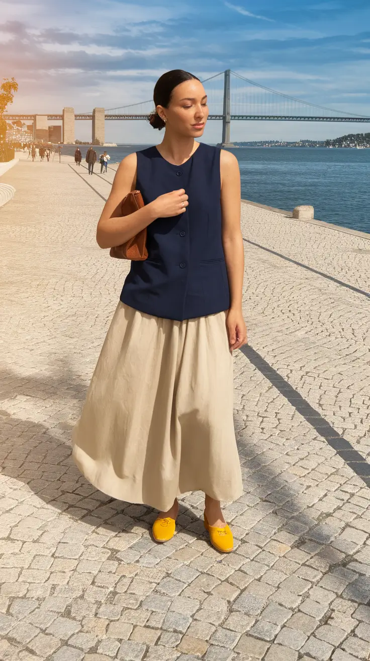 fall old money outfits skirt minimal navy and playful proportions
