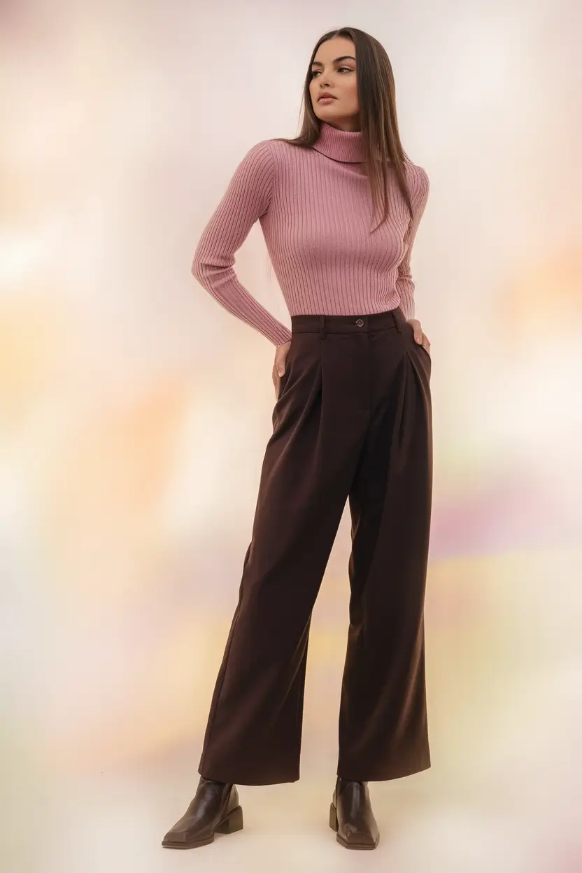 fall old money outfits pants dusty rose meets chocolate tailoring