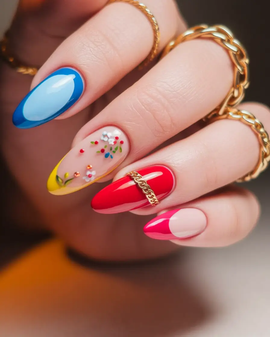 Oval Nail Inspo for Summer 2025 Looks Playful Color Riot with Mixed Accents