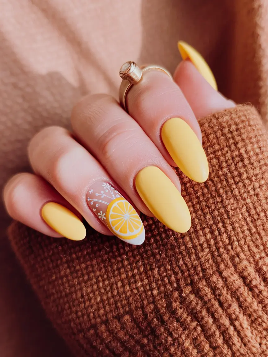 Oval Nail Inspo for Summer 2025 Looks Citrus Lemonade Pop