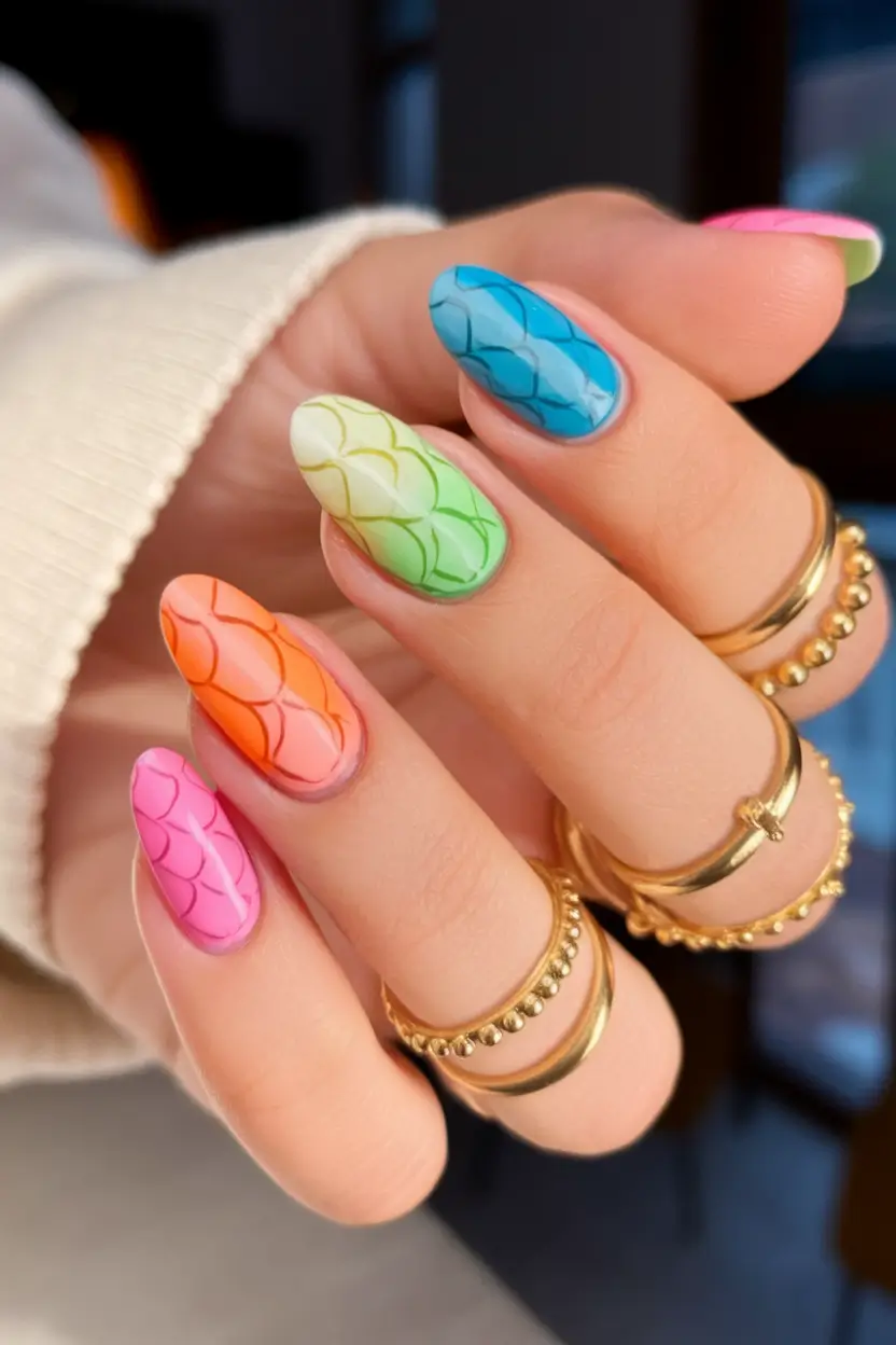 Oval Nail Inspo for Summer 2025 Looks Scales of Color – Mermaid Fantasy