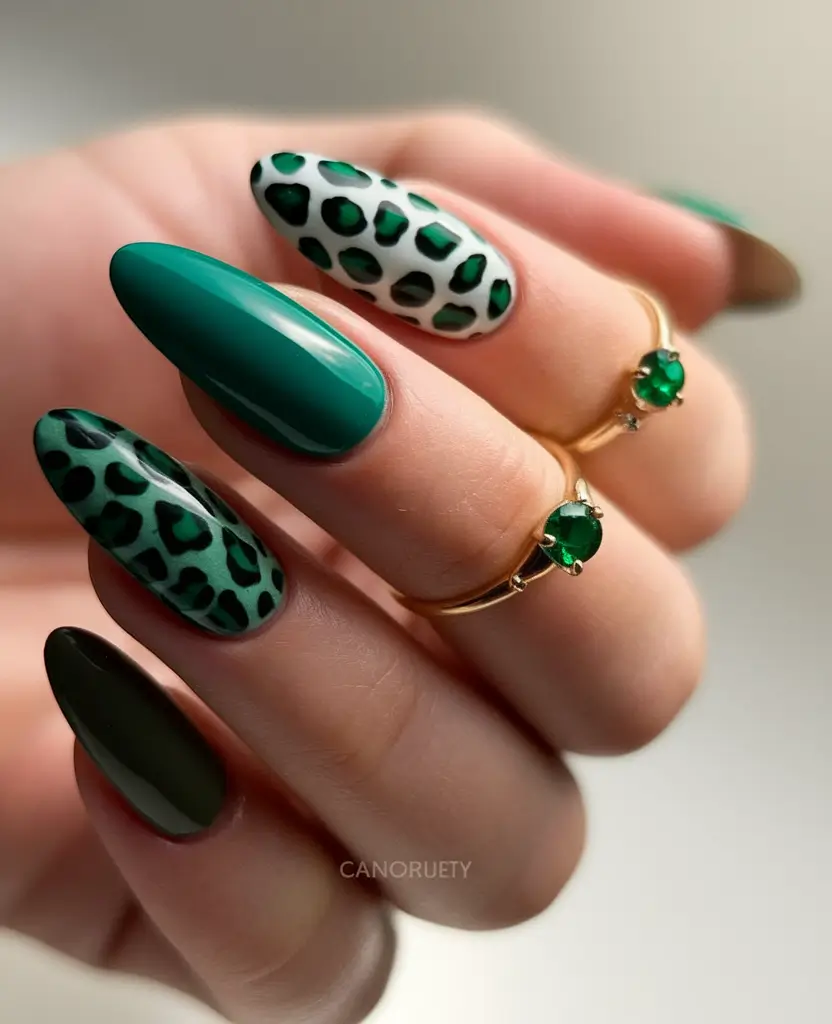 Oval Nail Inspo for Summer 2025 Looks Emerald Jungle Leopard