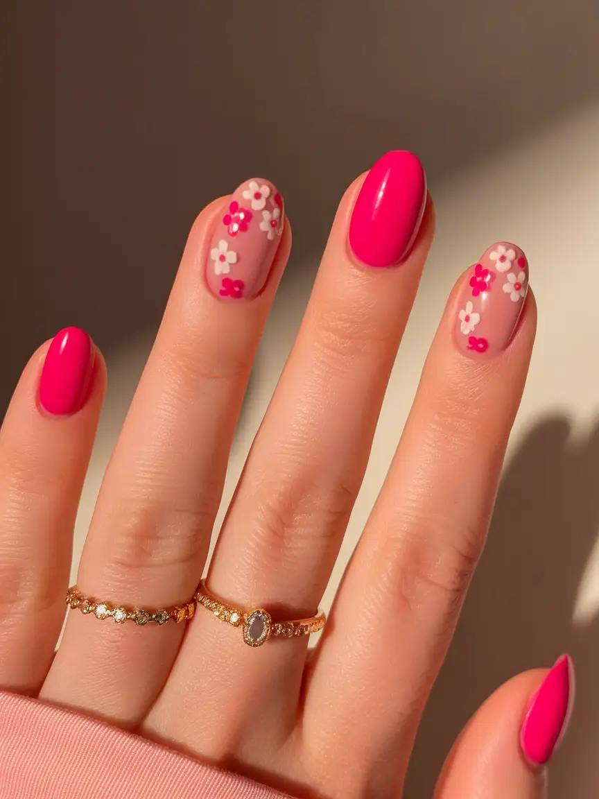 Oval Nail Inspo for Summer 2025 Looks Hot Pink Petal Power