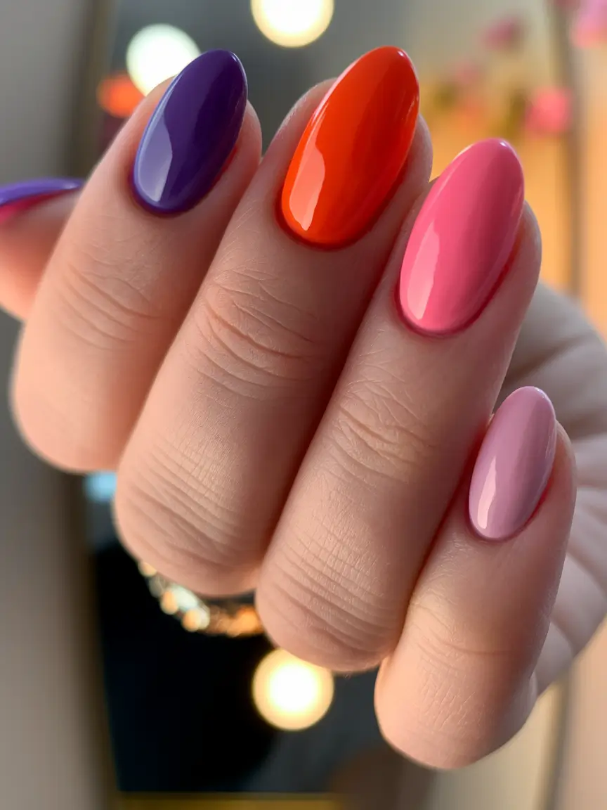 Oval Nail Inspo for Summer 2025 Looks Multicolor Gloss Bomb