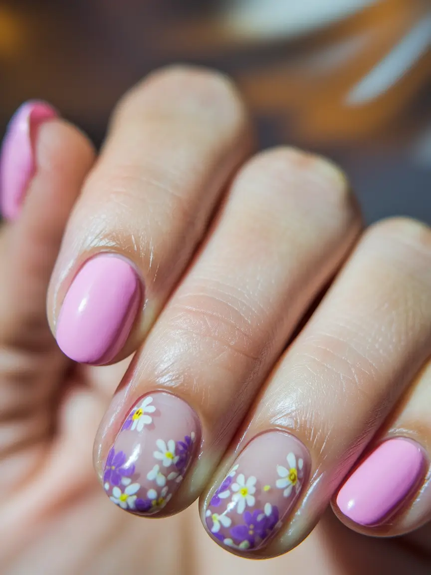 round summer nails Wildflower Fade in Soft Pink