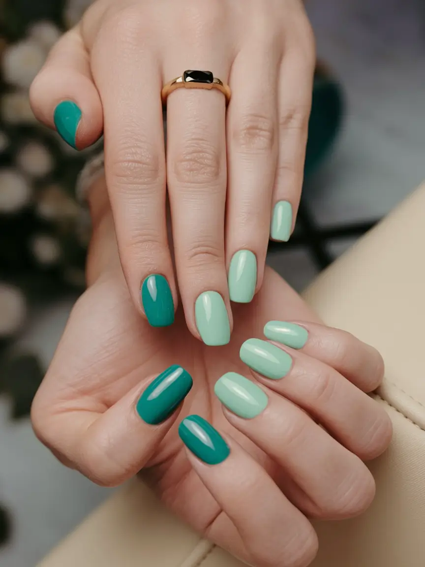 round summer nails Mint Mojito Two-Tone Fade