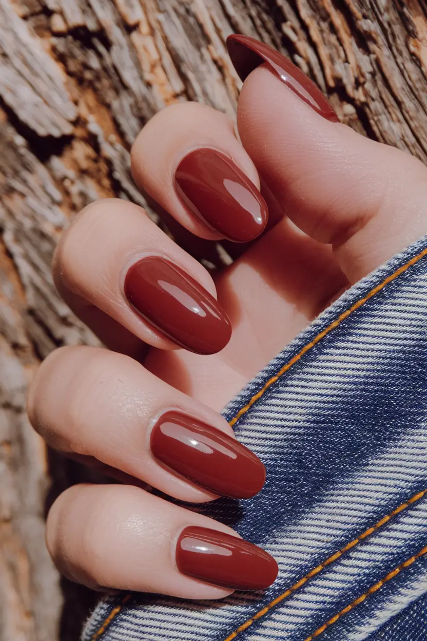 round summer nails Rust Red Gloss for the Chic Minimalist
